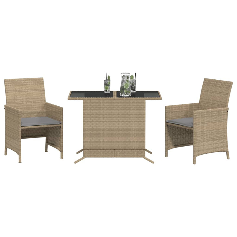 Set bistro cu perne, 3 piese, bej combinat, poliratan