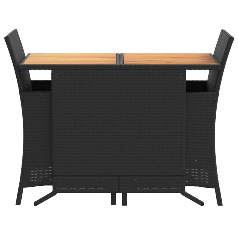 Set bistro cu perne, 3 piese, negru, poliratan