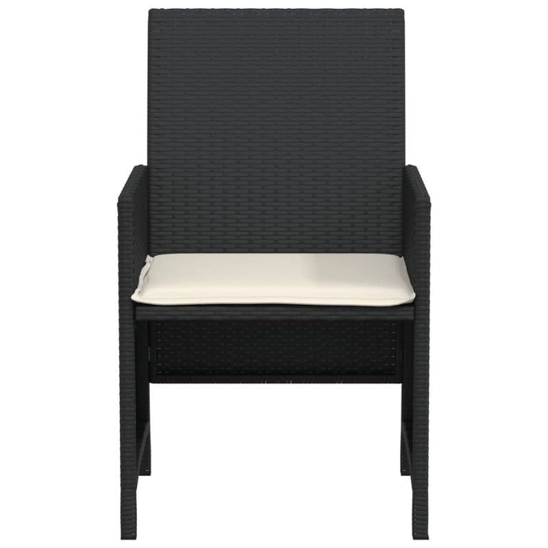 Set bistro cu perne, 3 piese, negru, poliratan