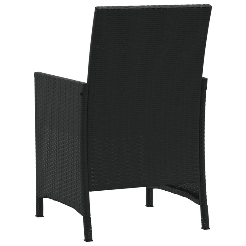 Set bistro cu perne, 3 piese, negru, poliratan