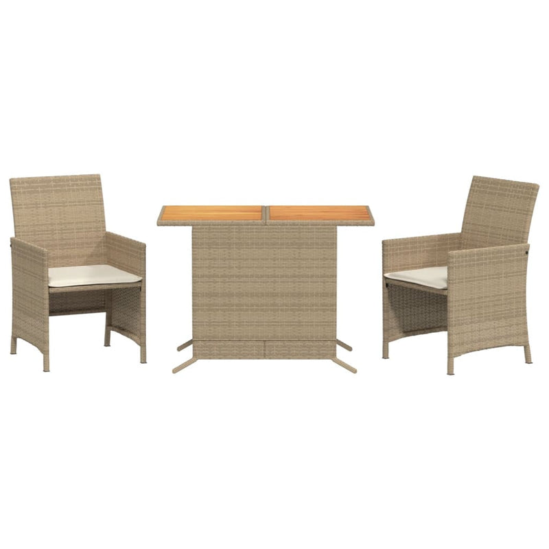 Set bistro cu perne, 3 piese, bej, poliratan