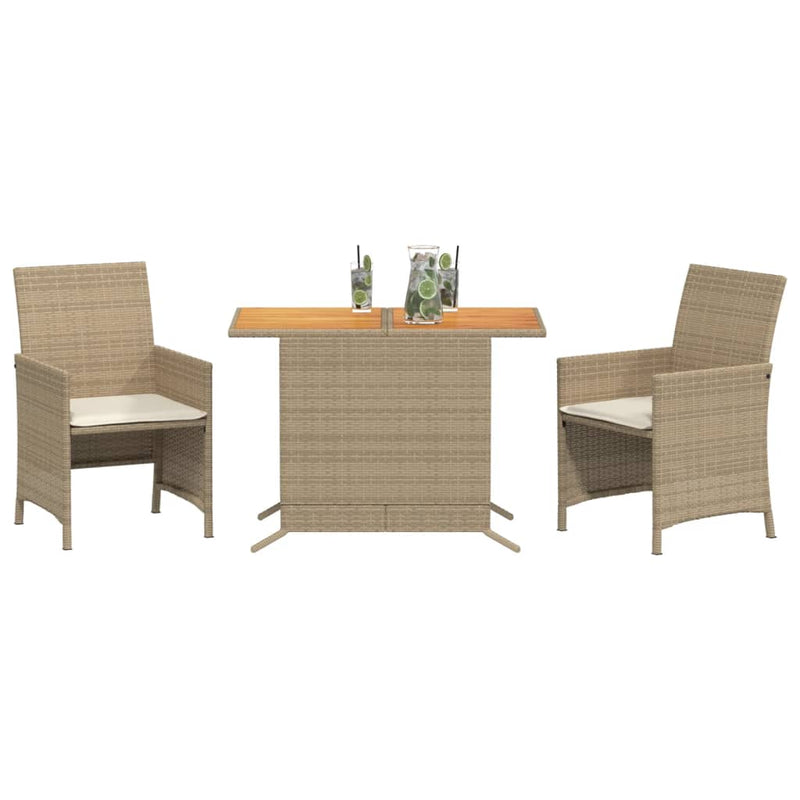 Set bistro cu perne, 3 piese, bej, poliratan