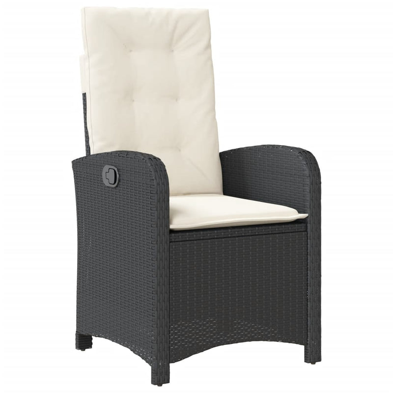 Set bistro cu perne, 3 piese, negru, poliratan