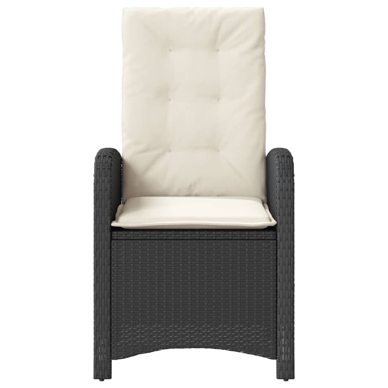 Set bistro cu perne, 3 piese, negru, poliratan