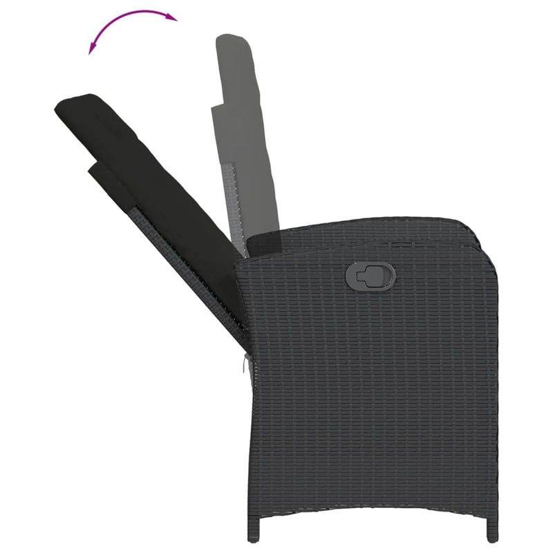 Set bistro cu perne, 3 piese, negru, poliratan