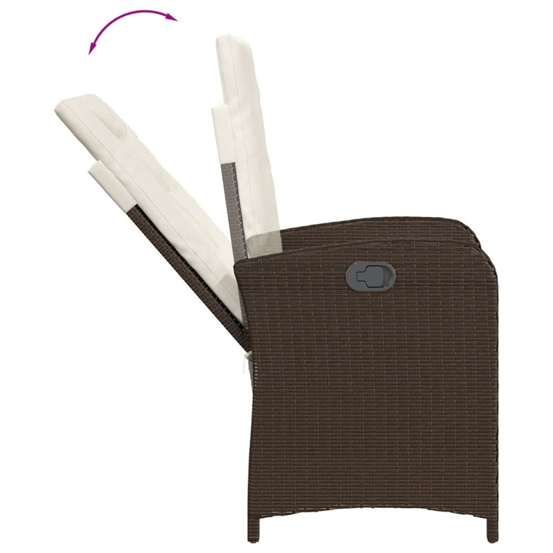 Set bistro cu perne, 3 piese, maro, poliratan