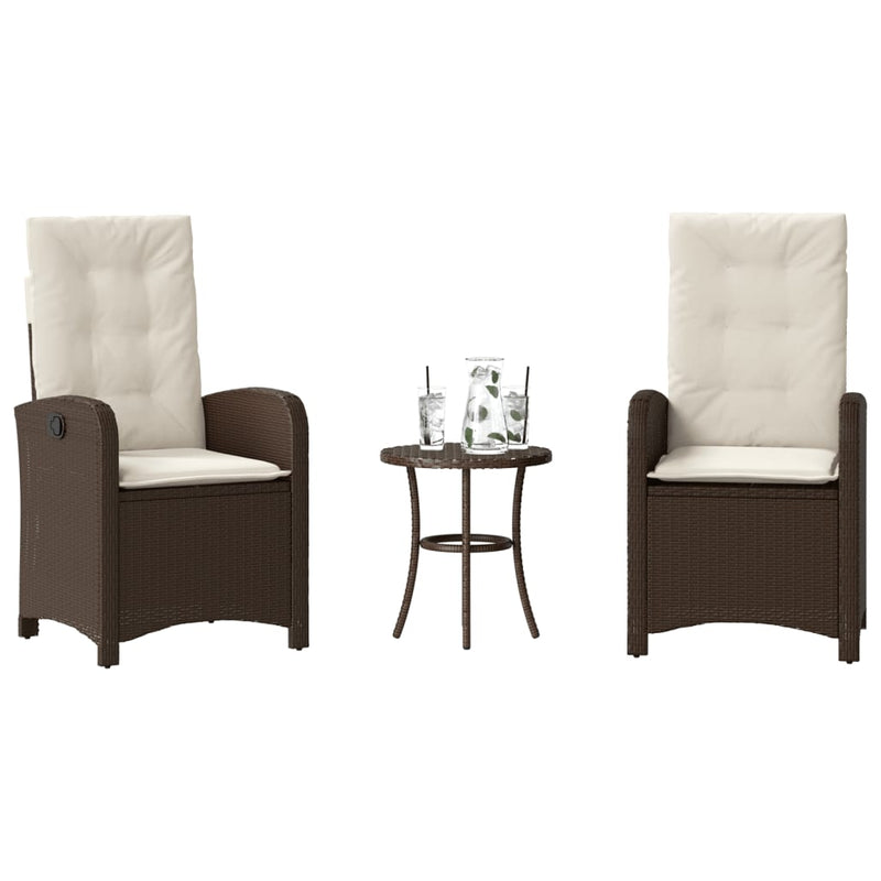 Set bistro cu perne, 3 piese, maro, poliratan