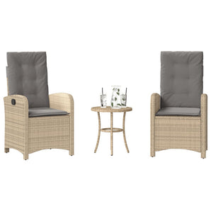 Set bistro cu perne, 3 piese, bej combinat, poliratan