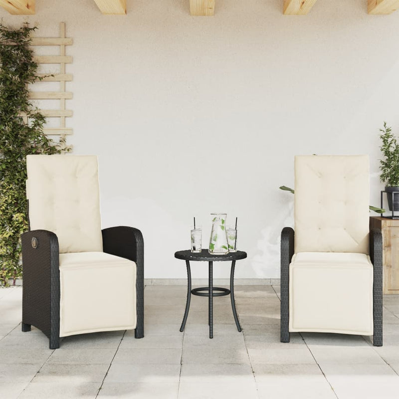 Set bistro cu perne, 3 piese, negru, poliratan