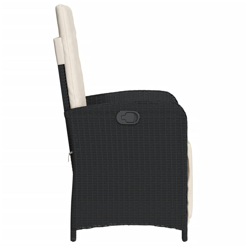 Set bistro cu perne, 3 piese, negru, poliratan
