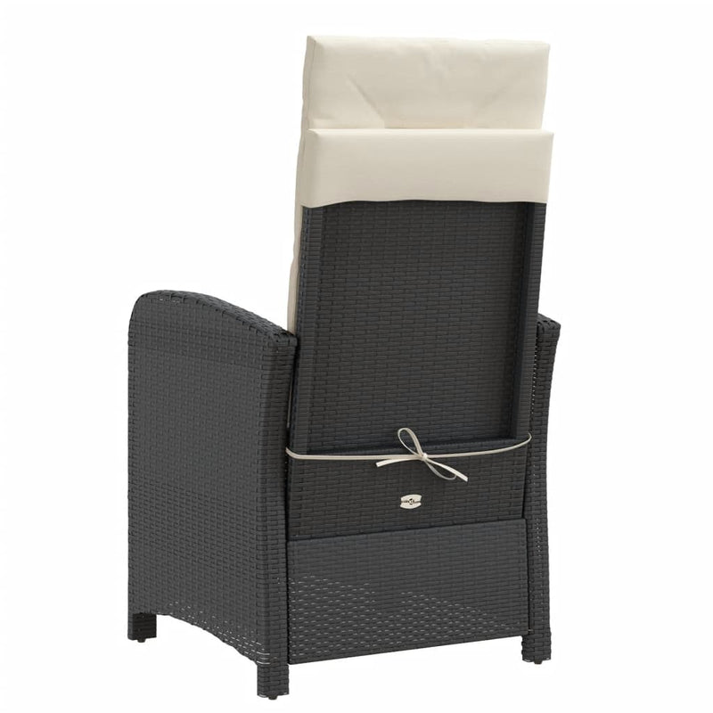 Set bistro cu perne, 3 piese, negru, poliratan