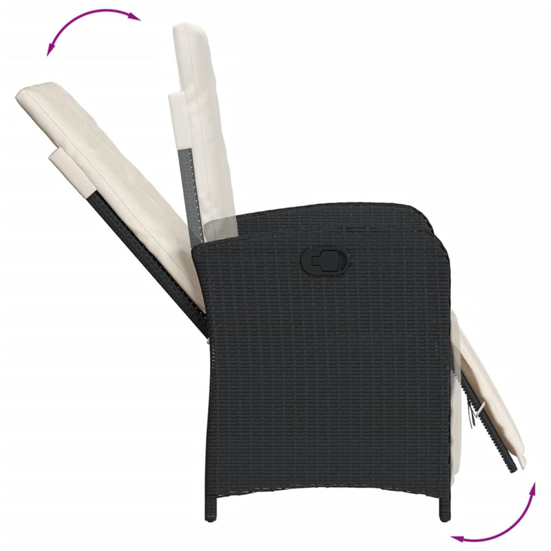 Set bistro cu perne, 3 piese, negru, poliratan
