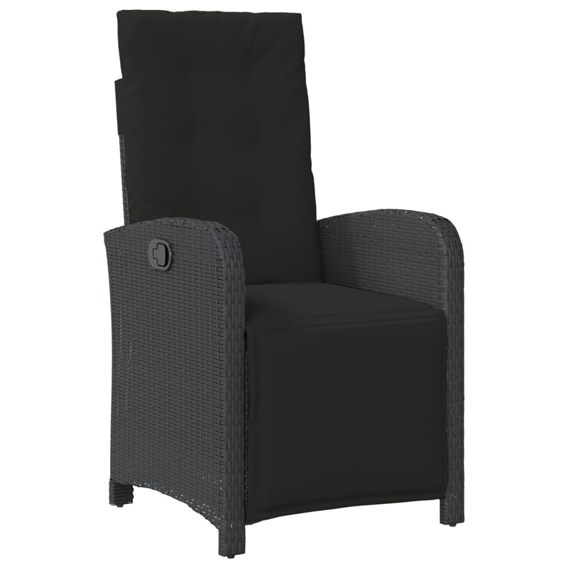 Set bistro cu perne, 3 piese, negru, poliratan