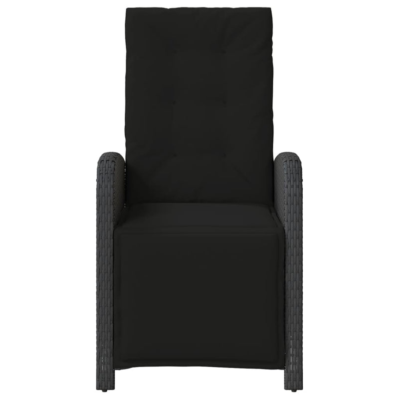 Set bistro cu perne, 3 piese, negru, poliratan