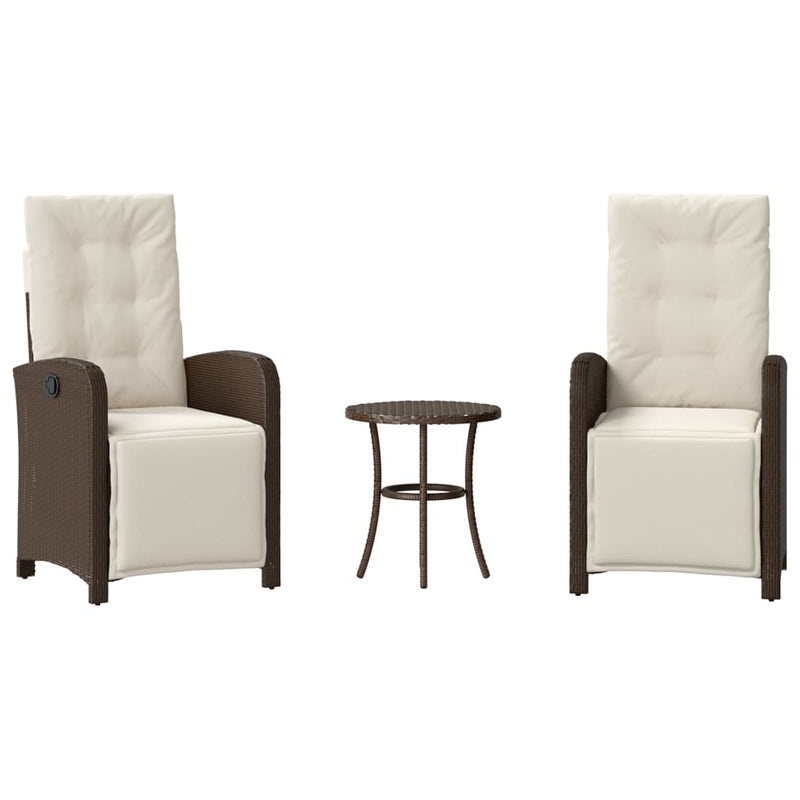 Set bistro cu perne, 3 piese, maro, poliratan