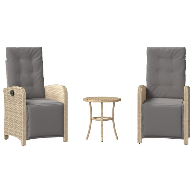 Set bistro cu perne, 3 piese, bej combinat, poliratan