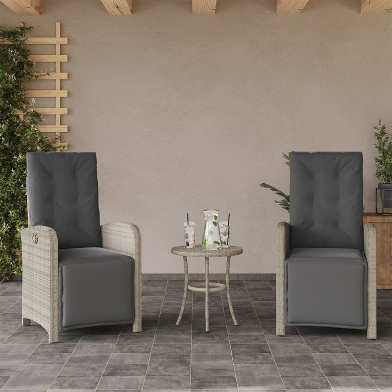 Set bistro cu perne, 3 piese, gri deschis, poliratan