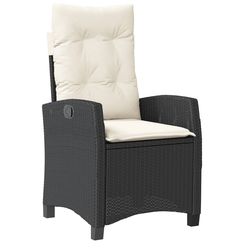 Set bistro cu perne, 3 piese, negru, poliratan