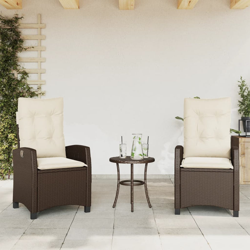 Set bistro cu perne, 3 piese, maro, poliratan
