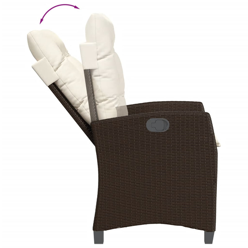 Set bistro cu perne, 3 piese, maro, poliratan