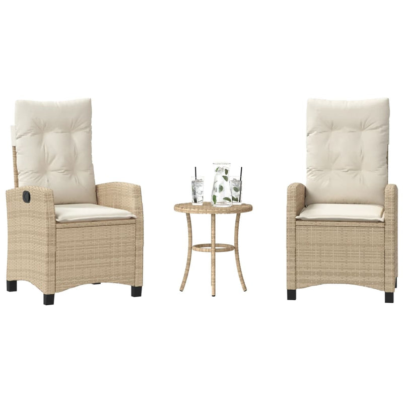 Set bistro cu perne, 3 piese, bej, poliratan