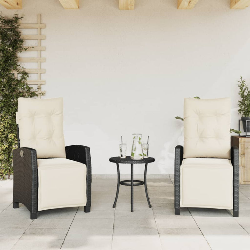 Set bistro cu perne, 3 piese, negru, poliratan
