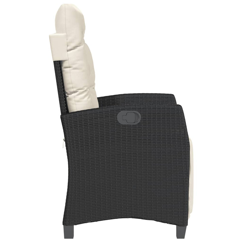 Set bistro cu perne, 3 piese, negru, poliratan