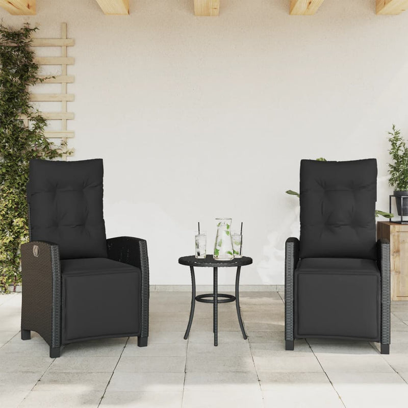 Set bistro cu perne, 3 piese, negru, poliratan