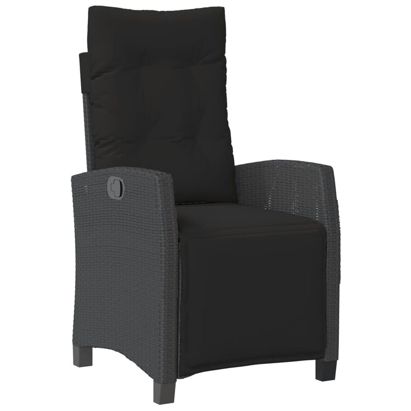 Set bistro cu perne, 3 piese, negru, poliratan