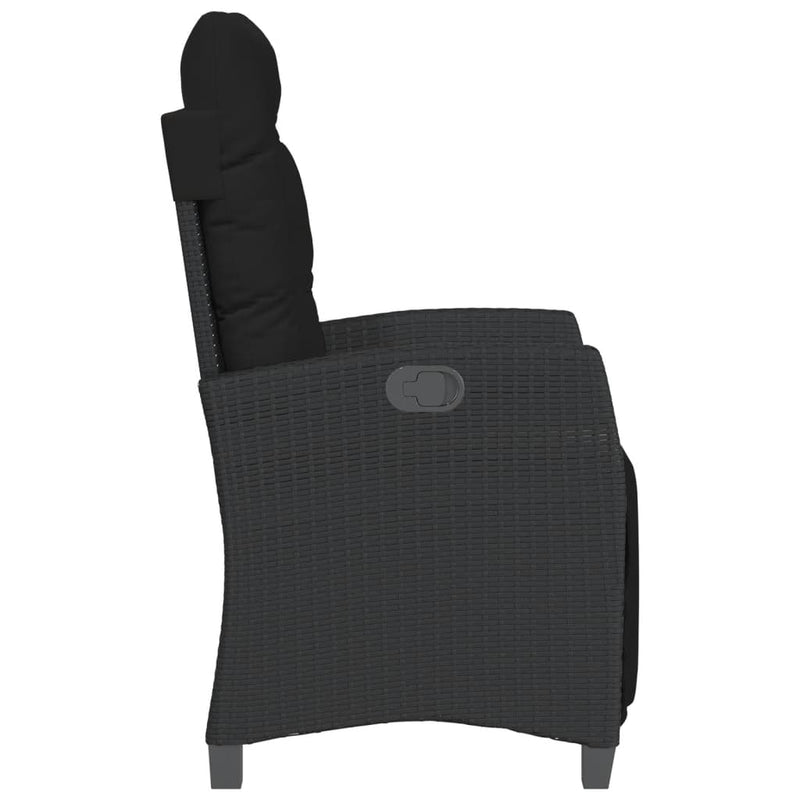 Set bistro cu perne, 3 piese, negru, poliratan