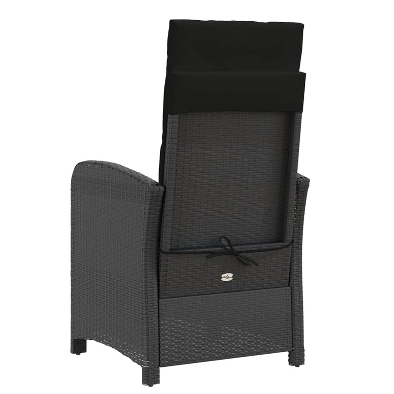 Set bistro cu perne, 3 piese, negru, poliratan