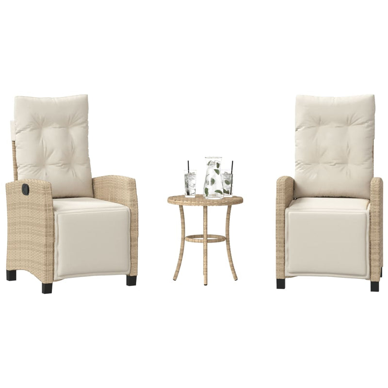 Set bistro cu perne, 3 piese, bej, poliratan
