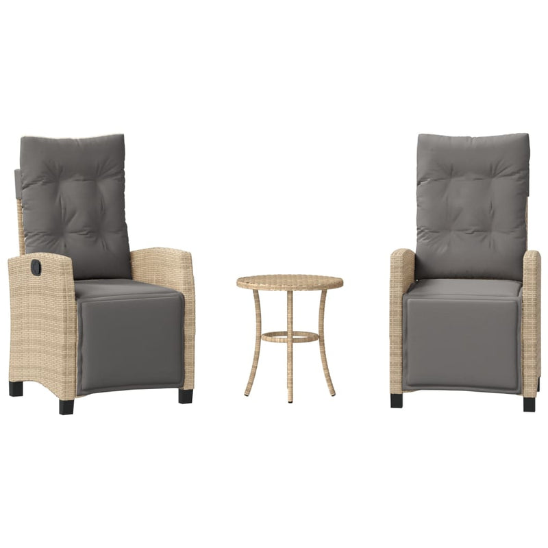 Set bistro cu perne, 3 piese, bej combinat, poliratan
