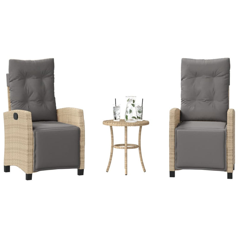 Set bistro cu perne, 3 piese, bej combinat, poliratan