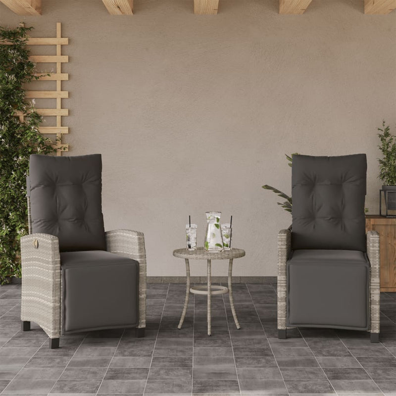 Set bistro cu perne, 3 piese, gri deschis, poliratan