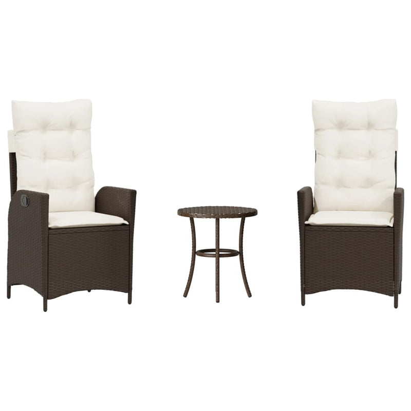 Set bistro cu perne, 3 piese, maro, poliratan