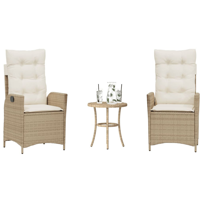 Set bistro cu perne, 3 piese, bej, poliratan