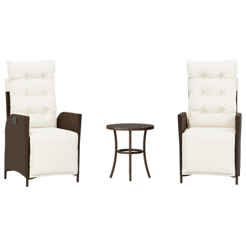 Set bistro cu perne, 3 piese, maro, poliratan