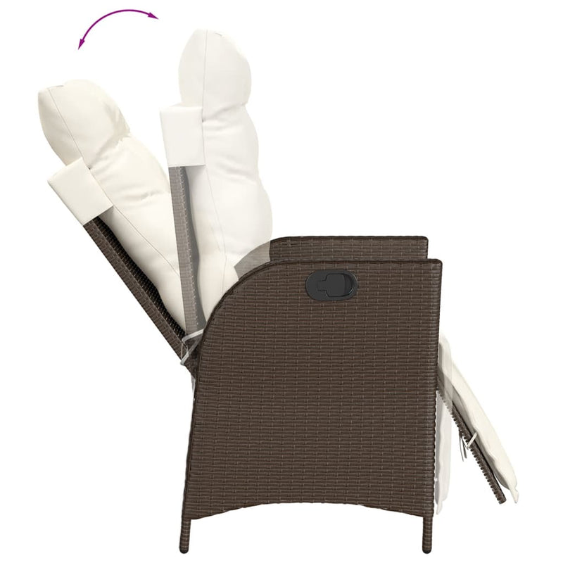 Set bistro cu perne, 3 piese, maro, poliratan