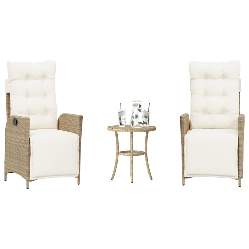 Set bistro cu perne, 3 piese, bej, poliratan