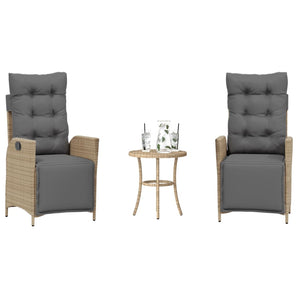 Set bistro cu perne, 3 piese, bej combinat, poliratan