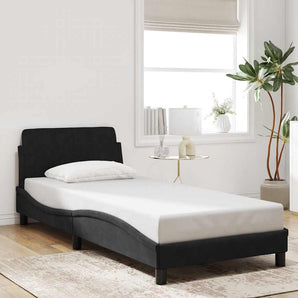 Cadru de pat cu tăblie, Dover, negru, 80x200 cm, catifea