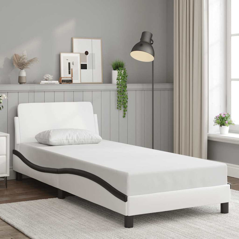Cadru de pat Dover alb și negru 90x190 cm piele artificială