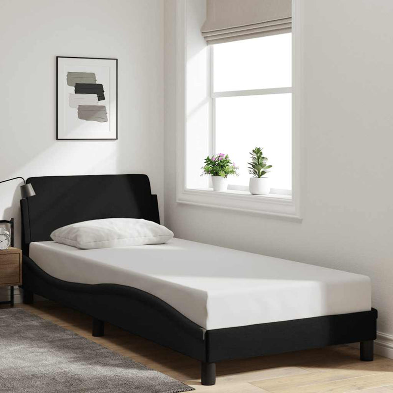 Cadru de pat cu tăblie, Dover, negru, 90x200 cm, textil
