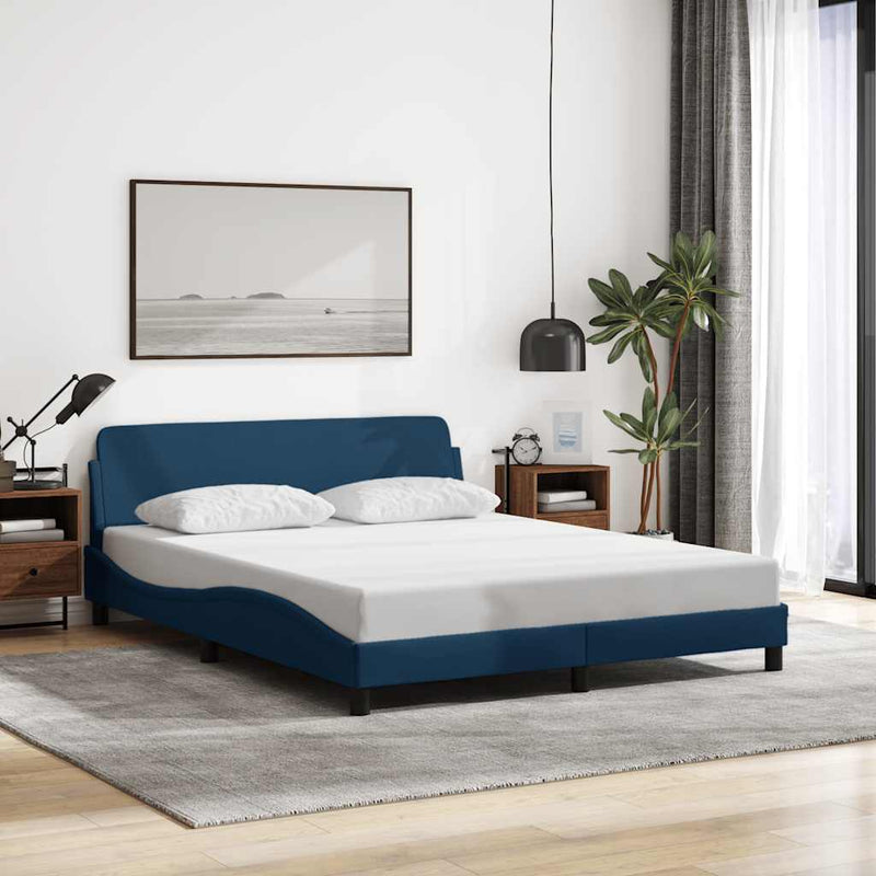 Cadru de pat cu tăblie, Dover, albastru, 160x200cm, textil