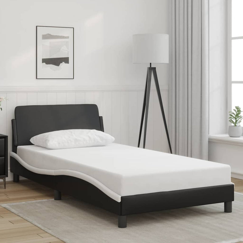 Cadru de pat Dover negru și alb 100x190cm piele ecologică