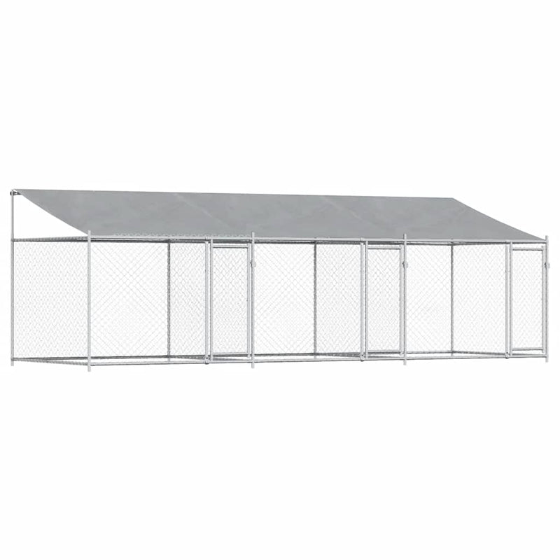 Cușcă câini cu acoperiș și uși, gri, 6x2x2 m, oțel galvanizat