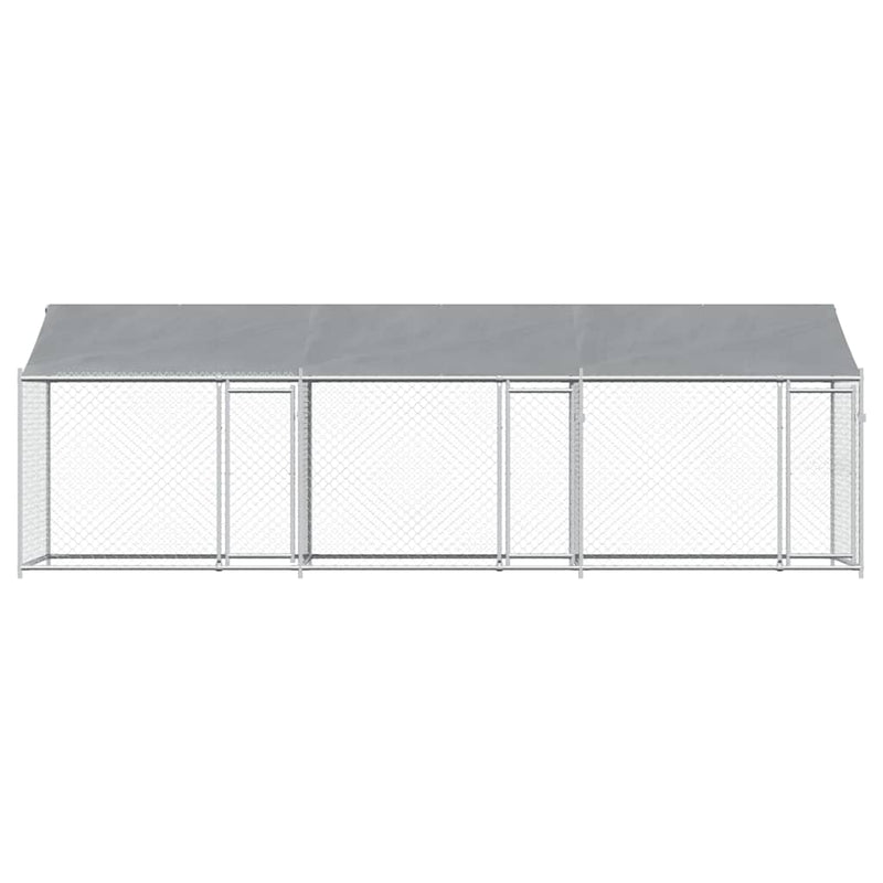 Cușcă câini cu acoperiș și uși, gri, 6x2x2 m, oțel galvanizat