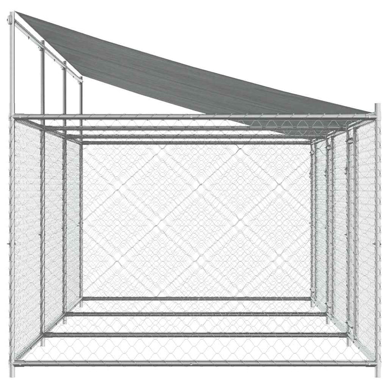 Cușcă câini cu acoperiș și uși, gri, 6x2x2 m, oțel galvanizat