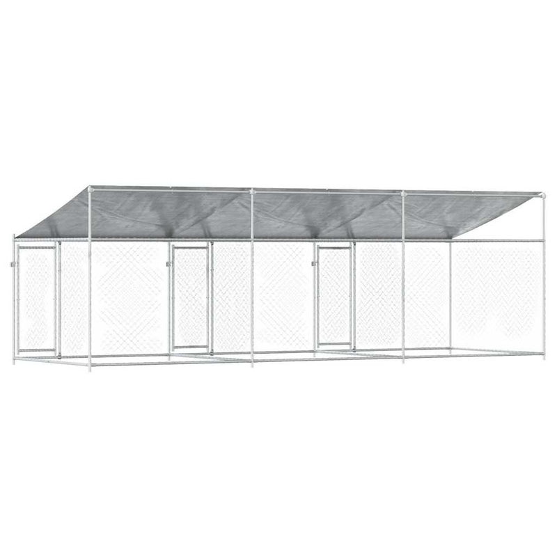Cușcă câini cu acoperiș și uși, gri, 6x2x2 m, oțel galvanizat